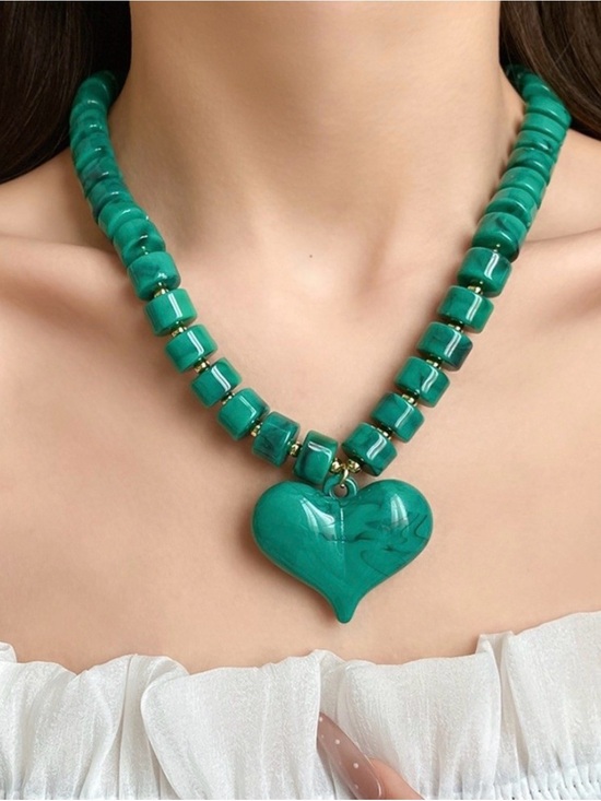 Anthropologie Jewelry - Green Heart Bead Choker Necklace Summer Gift